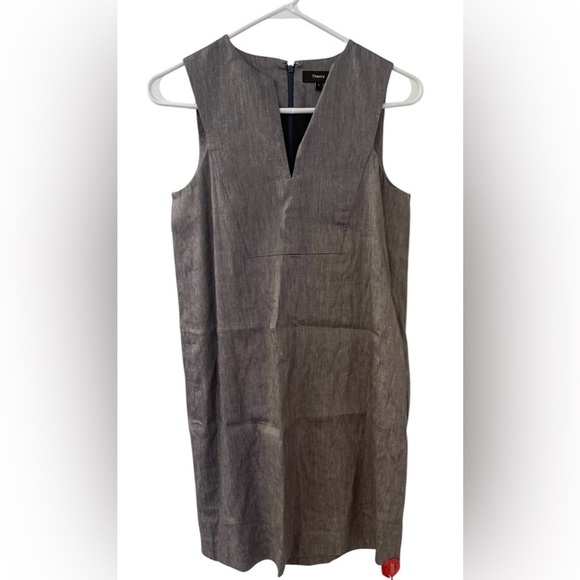 Theory FT Slit Shift Denim Sleek Crunch Mel Sleeveless Dress Size 0 NWT - Picture 1 of 9